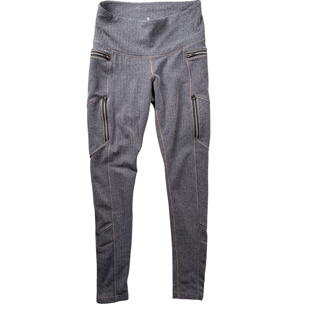 Athleta Herringbone Zipper Pocket Leggings Womens Small Gray Black High Rise